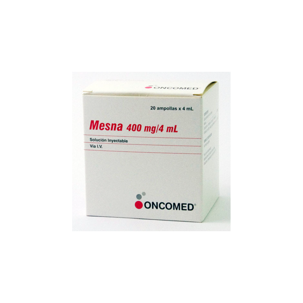 Mesna 400 mg/4 mL, Solución inyectable, Vía I.V.