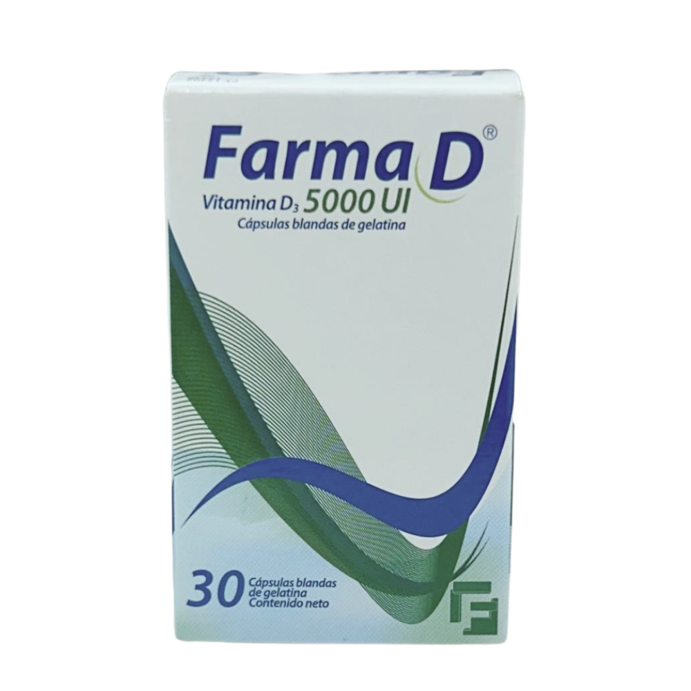 Farma D Vitamina D3, 5000 UI Cápsulas blandas de gelatina Farma D Vitamina D3, 5000 UI Cápsulas blandas de gelatina